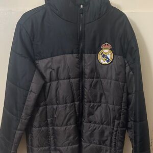 Real Madrid Black and Gray Puffer Jacket